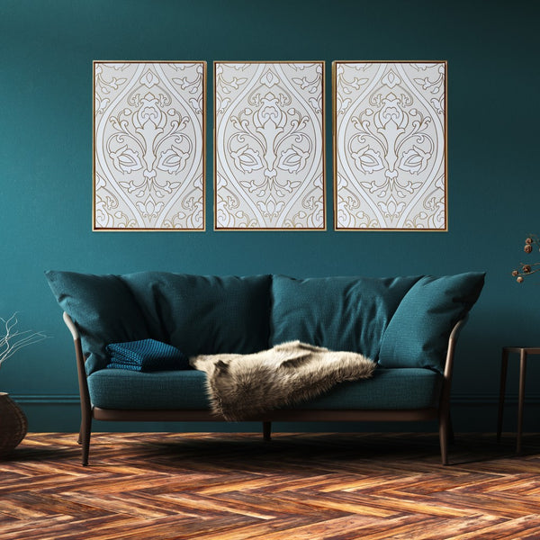 Baroque Inspired Triptych Gold Framed Canvas Wall Art Set