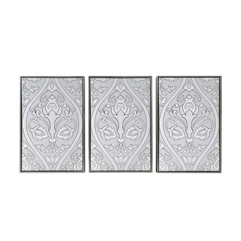 Baroque Inspired Triptych Silver Framed Canvas Wall Art Set