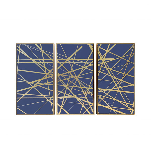 Modern Lines Pattern Triptych Silver Framed Canvas Wall Art