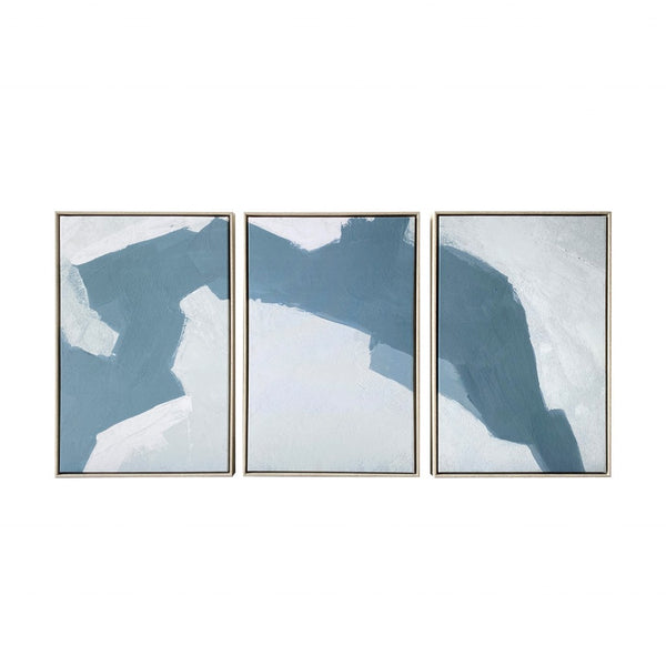 Set of Three Blues and Grays Abstract Framed Canvas Wall Art