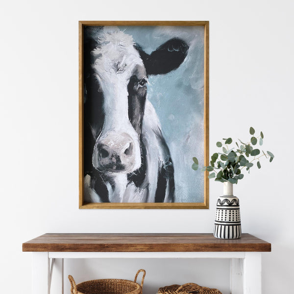 Sweet Cow Wooden Framed Canvas Wall Art