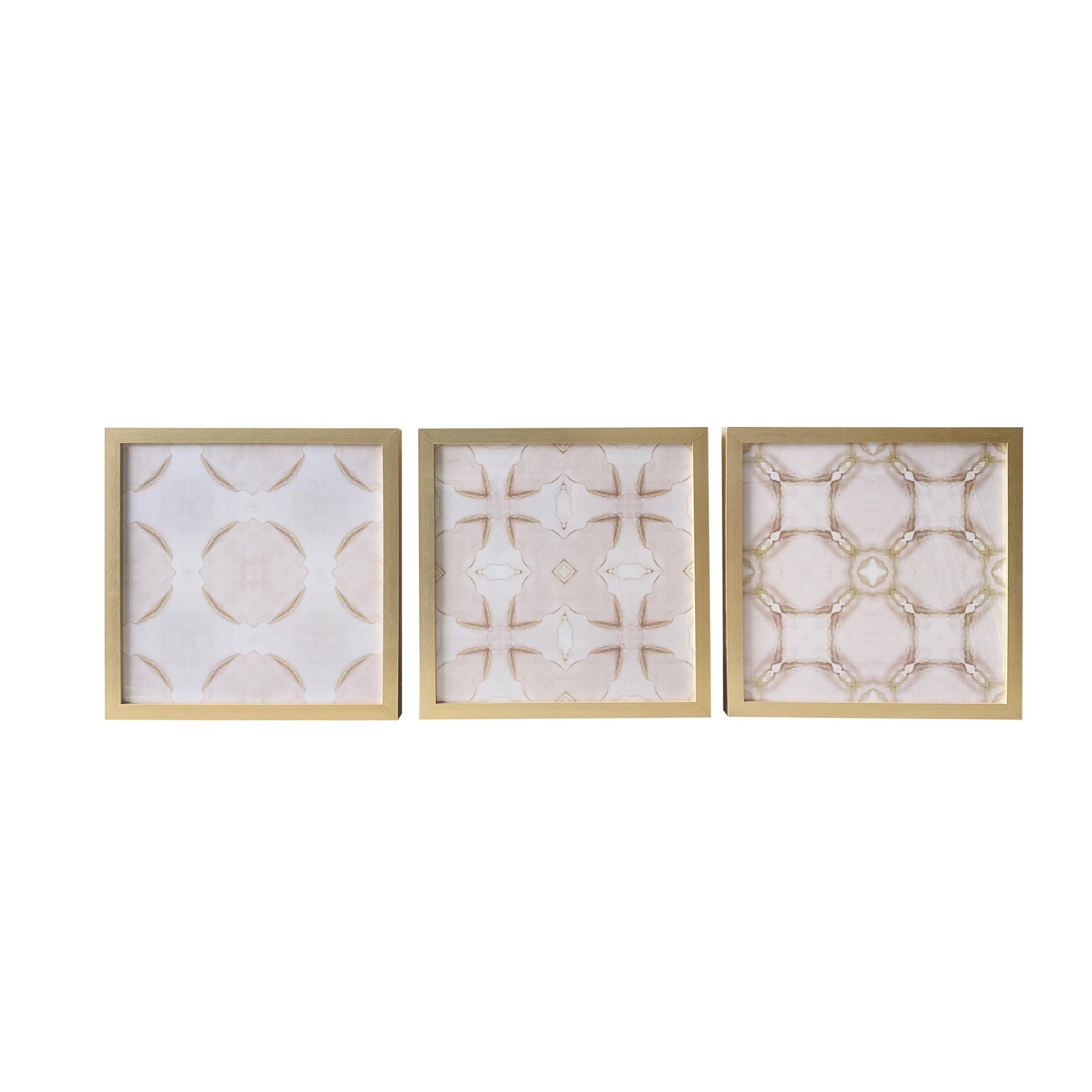 Set of Three Pale Pink Tile Framed Wall Art