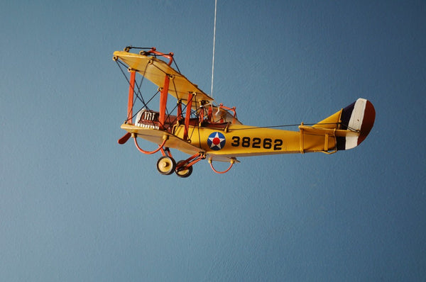 c1918 Yellow Curtiss Biplane Model Sculpture