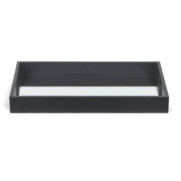 Black Shagreen Tray with Beveled Mirror