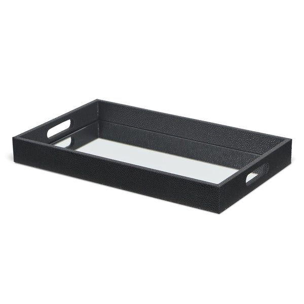 Black Shagreen Tray with Beveled Mirror