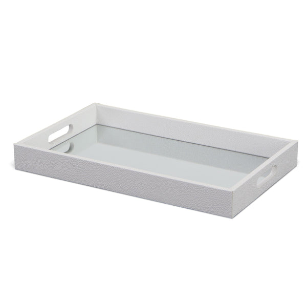 White Shagreen Tray with Beveled Mirror