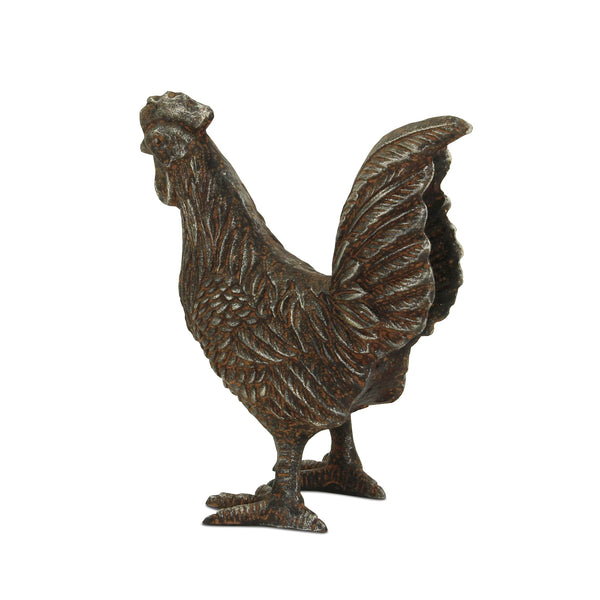 Rustic Gray Cast Iron Rooster Sculpture