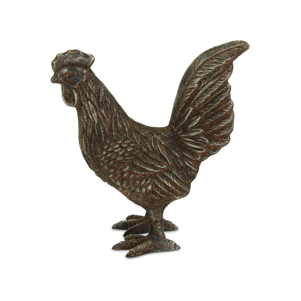 Rustic Gray Cast Iron Rooster Sculpture