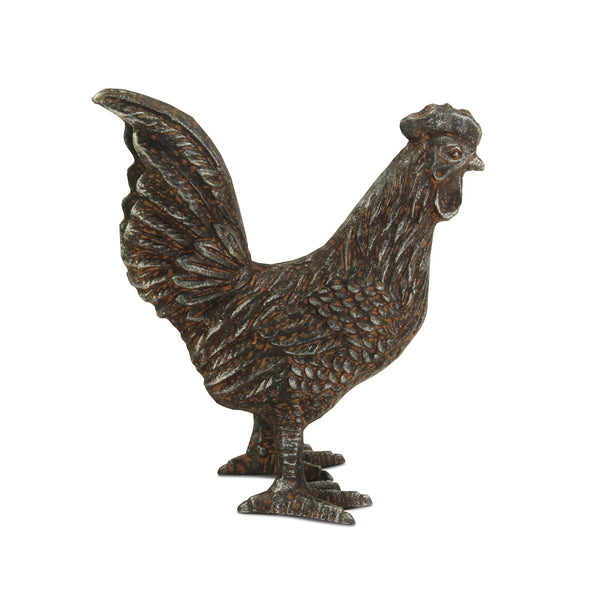 Rustic Gray Cast Iron Rooster Sculpture