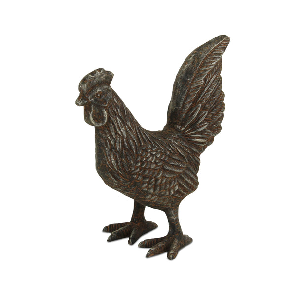 Rustic Gray Cast Iron Rooster Sculpture