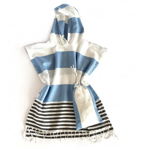 Blue Black and White Striped Design Poncho Towel