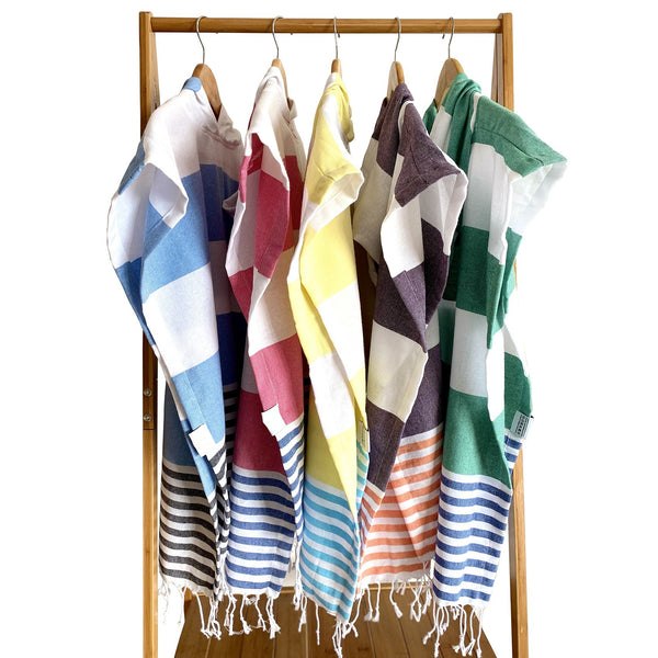 Blue Black and White Striped Design Poncho Towel