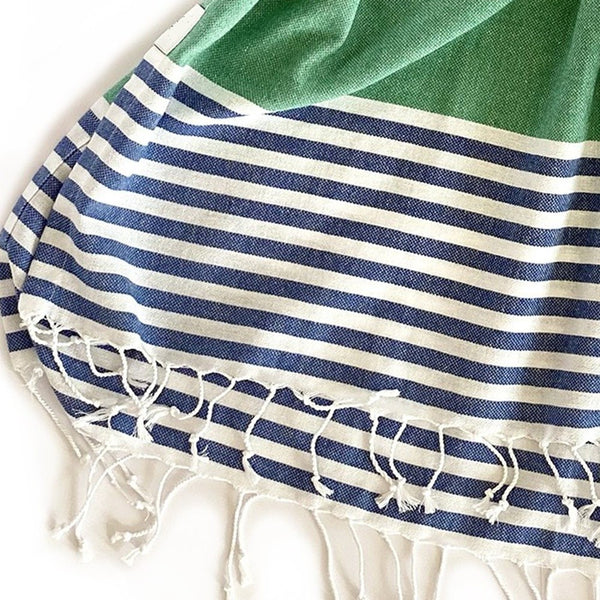 Navy Blue Green and White Striped Design Poncho Towel