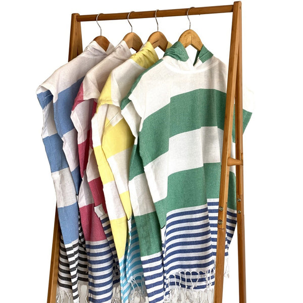 Navy Blue Green and White Striped Design Poncho Towel