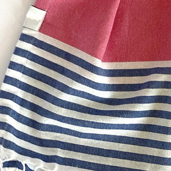 Navy Blue Red and White Striped Design Poncho Towel