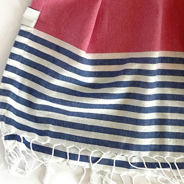 Navy Blue Red and White Striped Design Poncho Towel