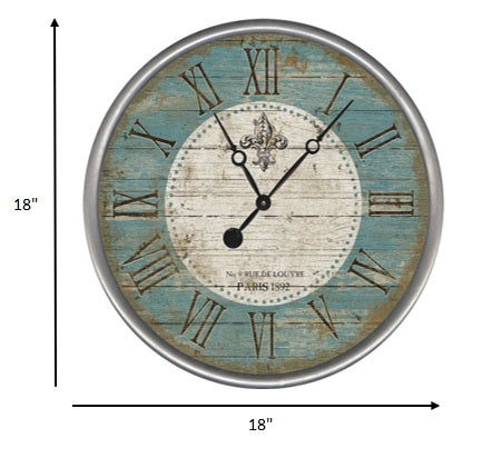 18" Vintage Teal Fleur de Lis Parisian Wall Clock