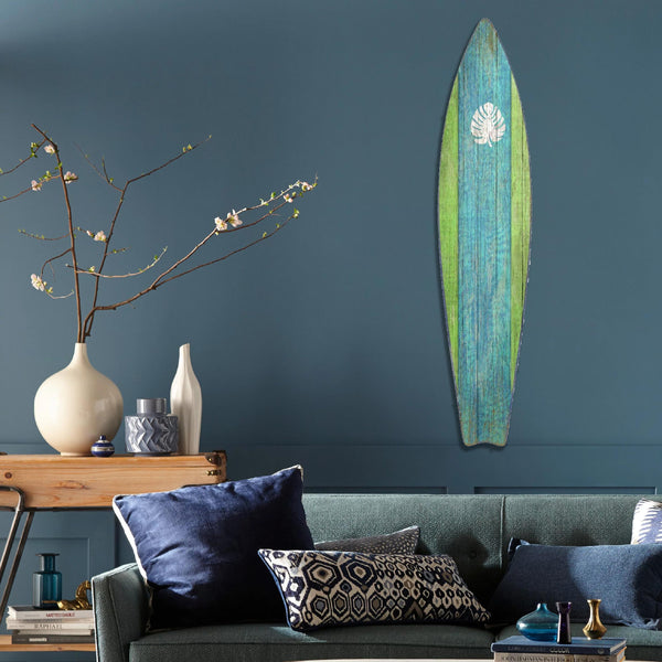 Rustic Aqua and Green Surfboard Wall Décor