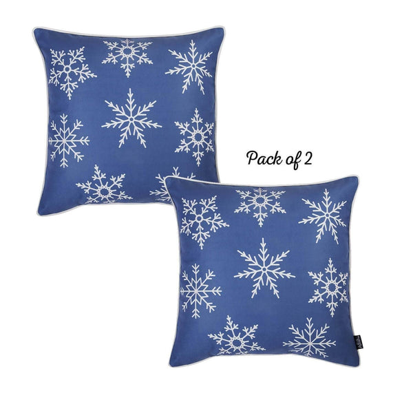 Set of 2 Blue and White Snowflakes Throw Pillows