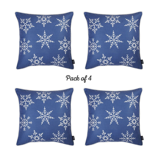 Set of 4 Blue and White Snowflakes Throw Pillows