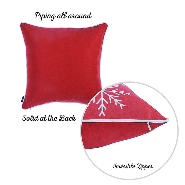 Set of 4 Red and White Snowflakes Throw Pillows