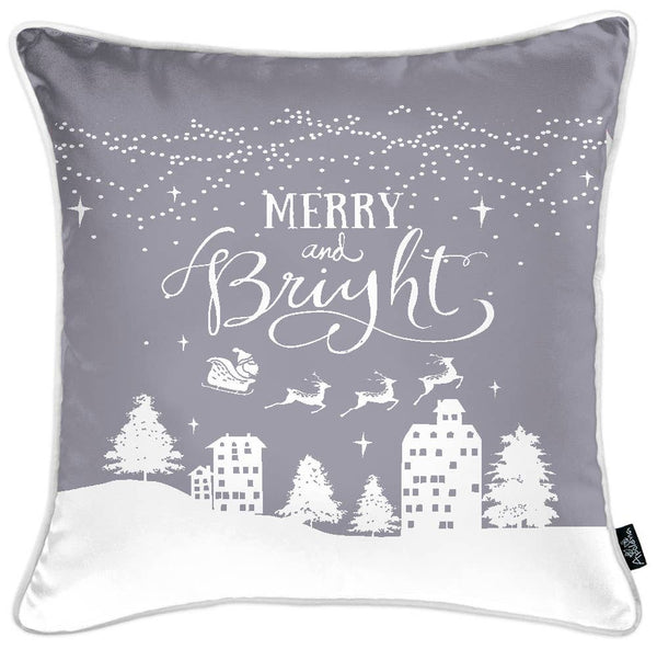 Set of 4 Gray and White Christmas Throw Pillows