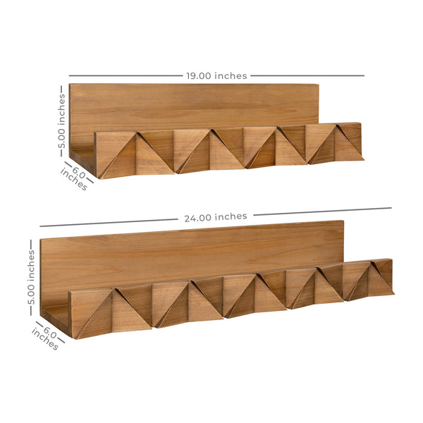 Set of Two 3D Wooden Ledge Wall Shelves