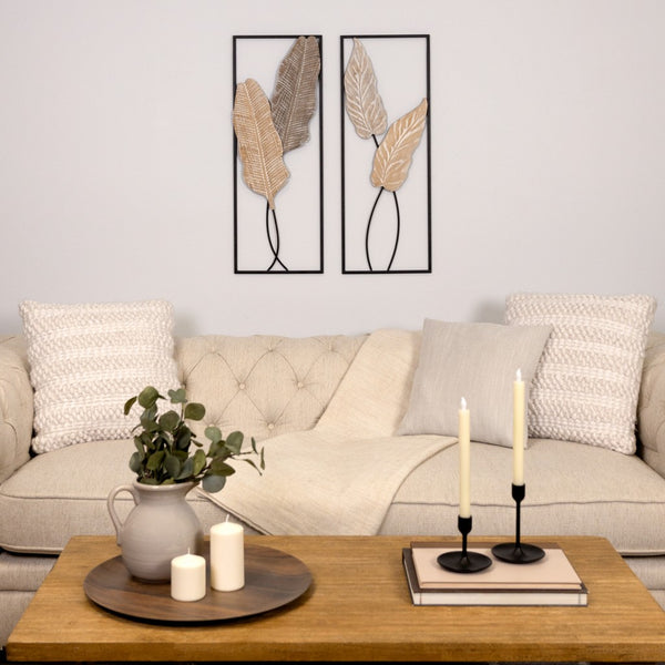 Two Piece Metal Leaves and Branch Wall Art