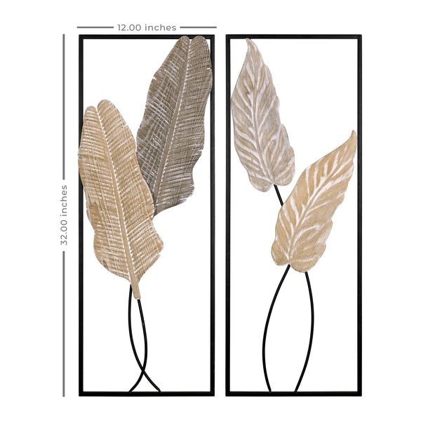 Two Piece Metal Leaves and Branch Wall Art