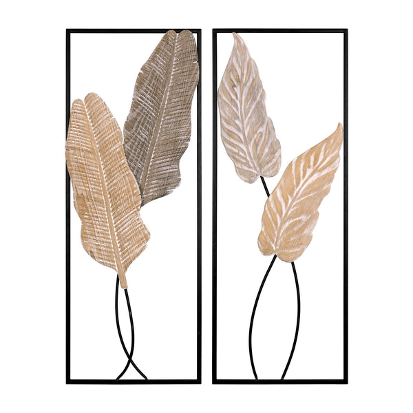 Two Piece Metal Leaves and Branch Wall Art