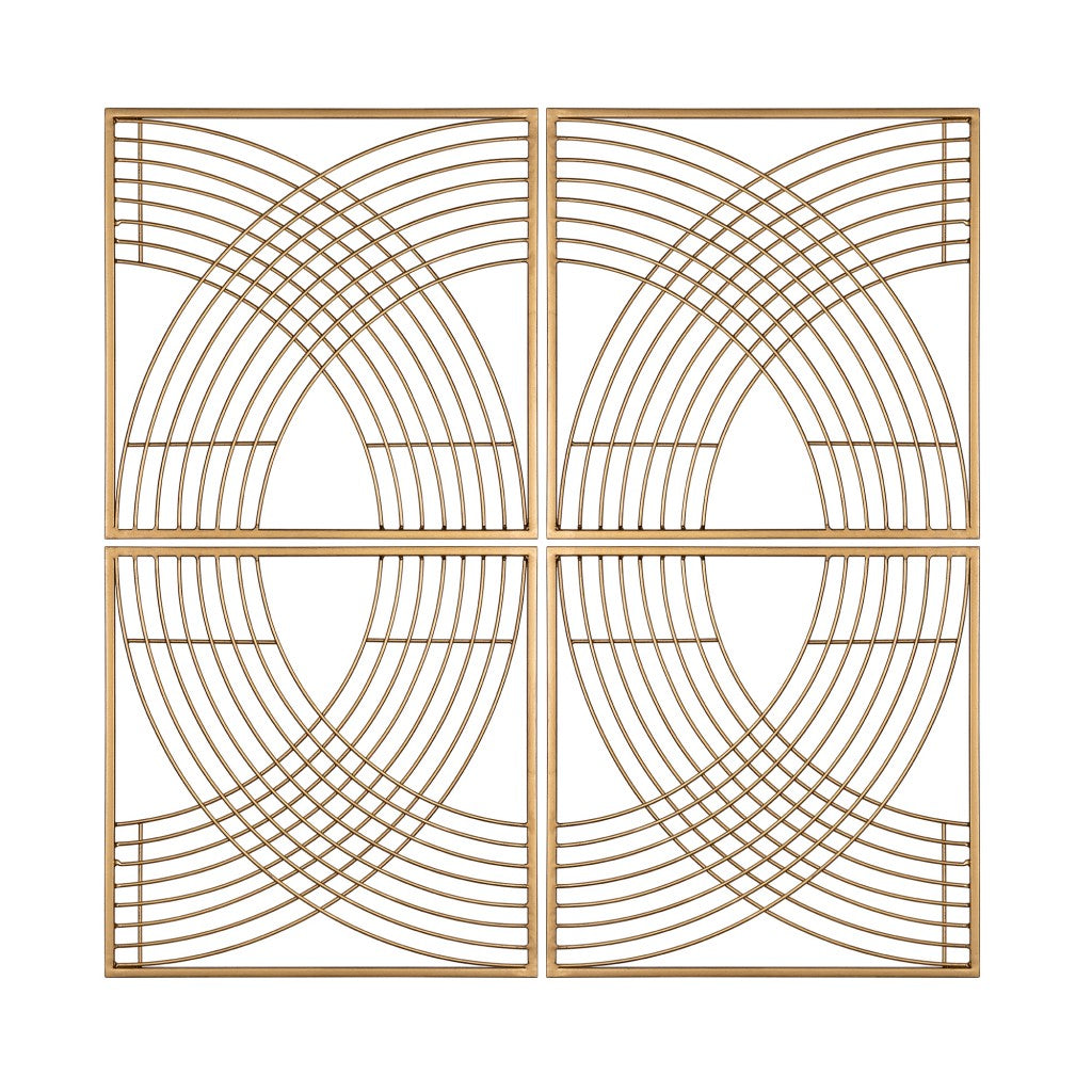 Set of Four Gold Metal Line Design Wall Décor