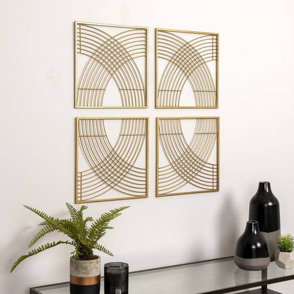 Set of Four Gold Metal Line Design Wall Décor