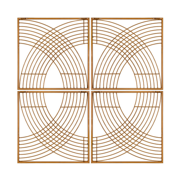 Set of Four Gold Metal Line Design Wall Décor