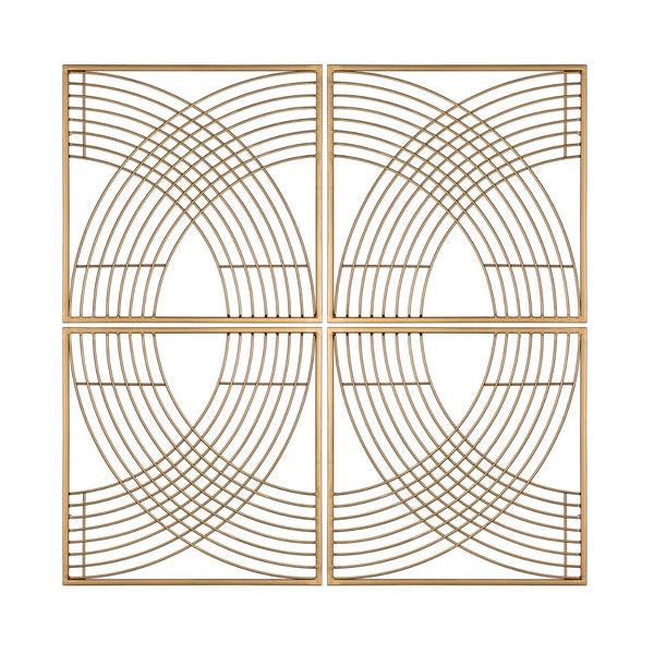 Set of Four Gold Metal Line Design Wall Décor