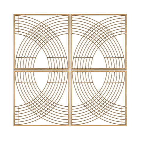 Set of Four Gold Metal Line Design Wall Décor