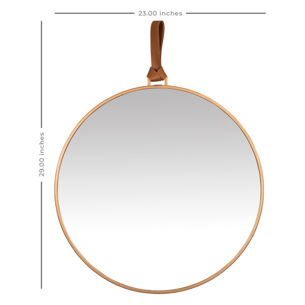 Minimalist Gold Round Mirror with Leather Strap