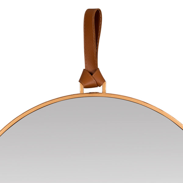 Minimalist Gold Round Mirror with Leather Strap