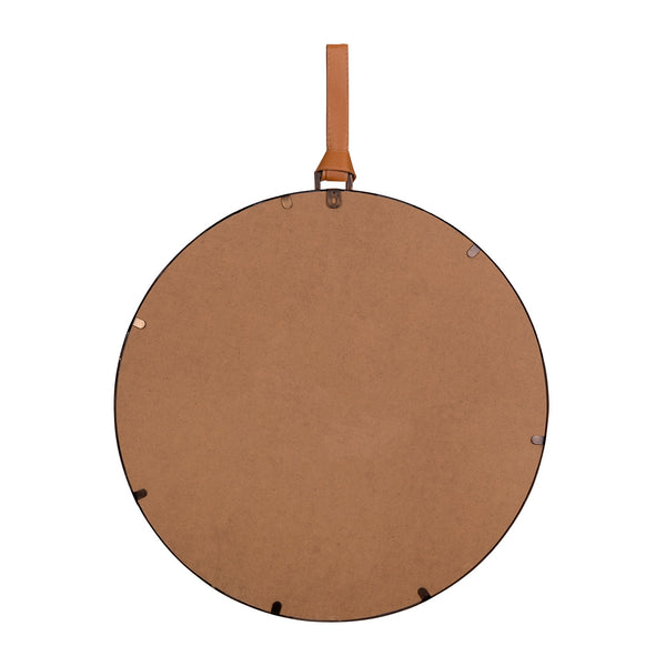 Minimalist Gold Round Mirror with Leather Strap