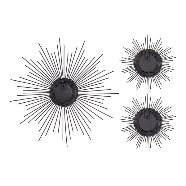 Set of Three Silver Metal Sunburst Round Wall Mirrors