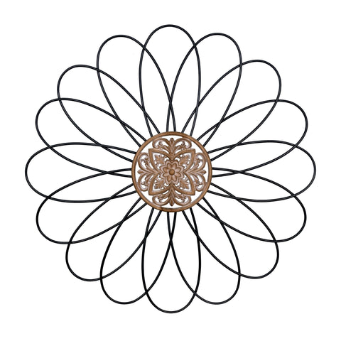 Carved Wood and Metal Flower Wall Décor