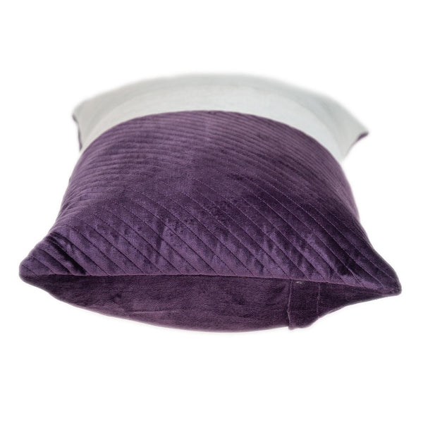 Silver and Purple Quilted Colorblock Velvet Lumbar Throw Pillow