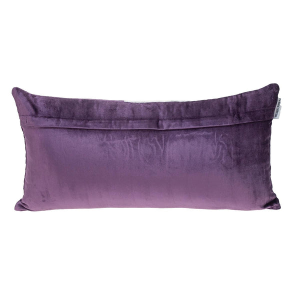 Silver and Purple Quilted Colorblock Velvet Lumbar Throw Pillow