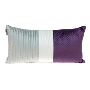 Silver and Purple Quilted Colorblock Velvet Lumbar Throw Pillow