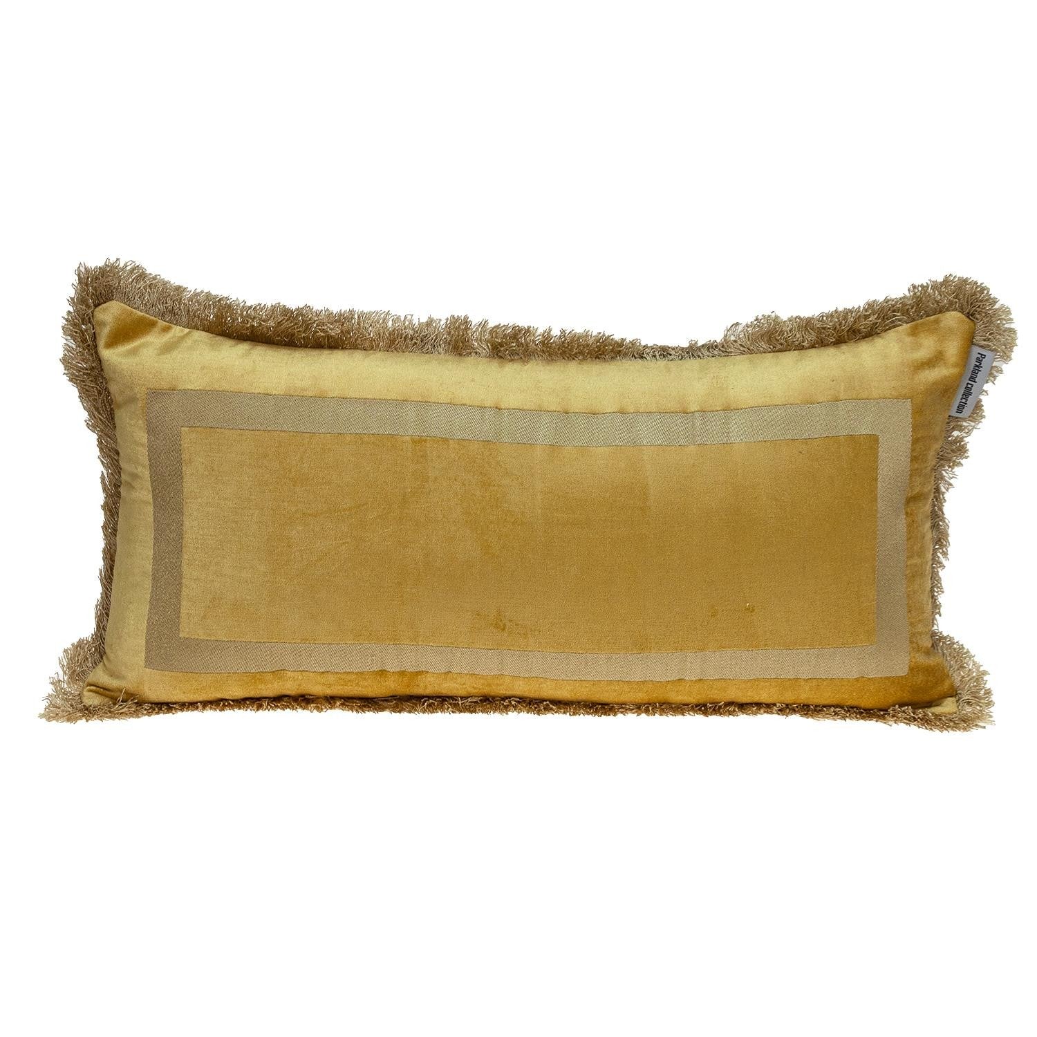 Boho Yellow with Gold Fringe Decorative Lumbar Throw Pillow