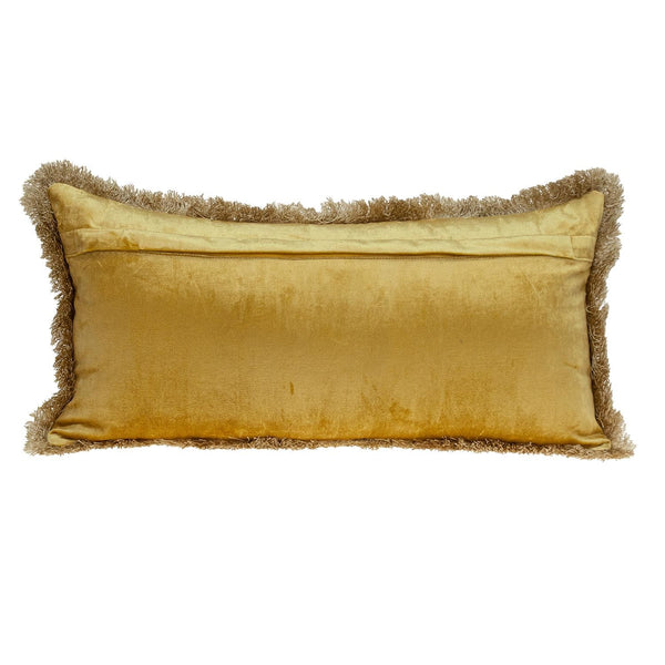 Boho Yellow with Gold Fringe Decorative Lumbar Throw Pillow