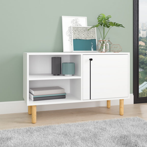 Iko White Modern Sideboard Open Cubbie Cabinet