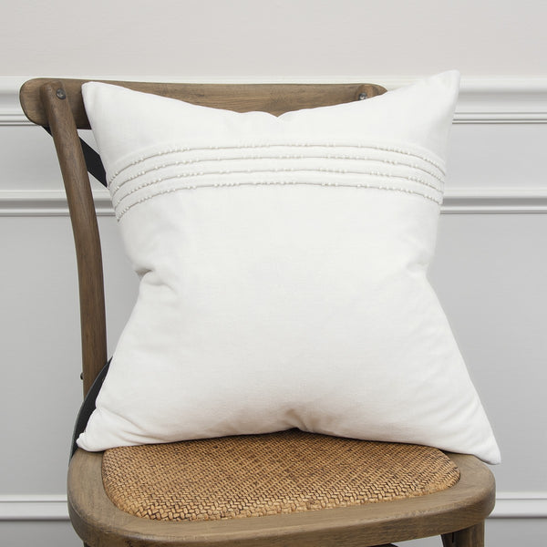 White Beaded Pin Tuck Transitional Throw Pillow