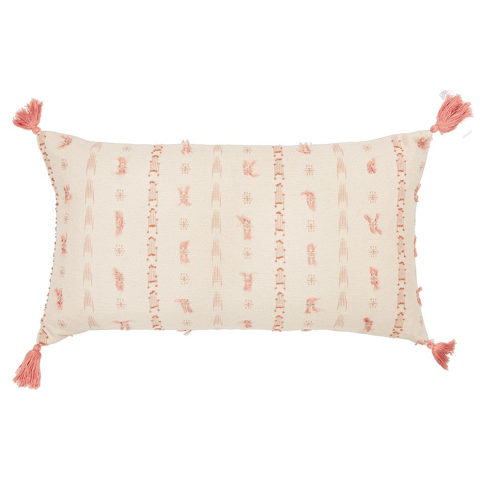 Blush Beige Tribal Inspired Tasseled Lumbar Pillow