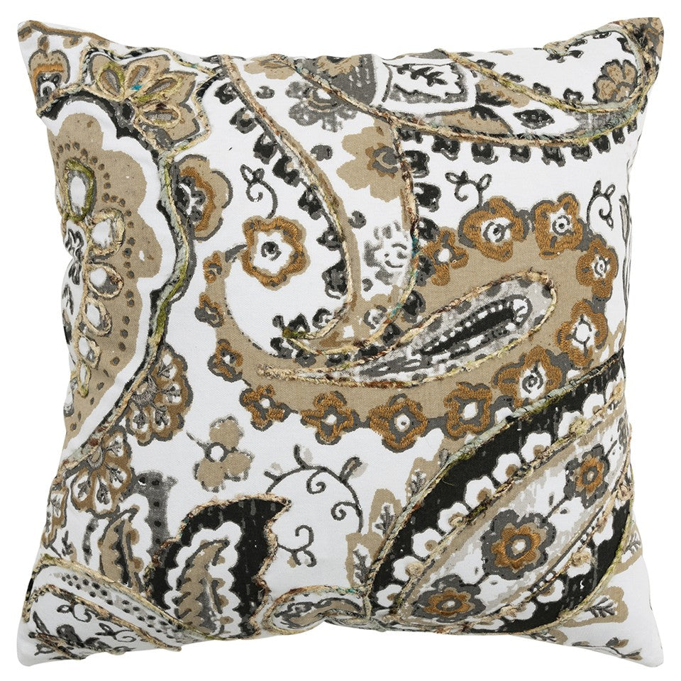 Brown White Traditional Paisley Throw Pillow