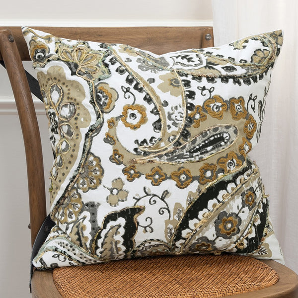 Brown White Traditional Paisley Throw Pillow